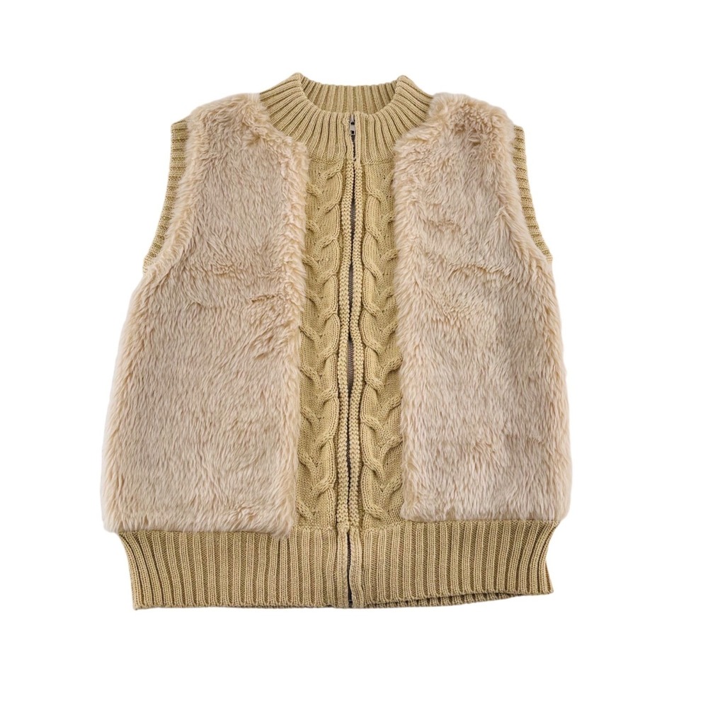 John Paul Richard‎ Womens Faux Fur & Knit Vest size Large Beige Brown